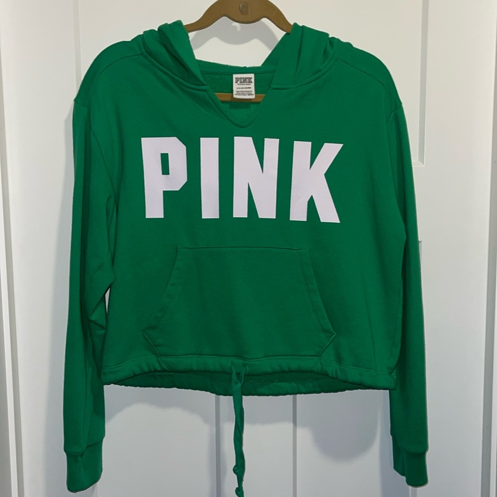 VICTORIA'S SECRET PINK FLEECE CROPPED CINCHED CAMPUS HOODIE